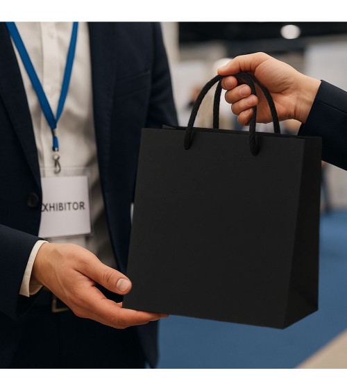 Sacs papier personnalisés luxe noir grand format vierge Antarell en papier premium avec anses cordon