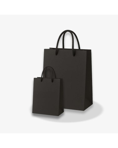 Sac cadeau en papier rigide noir Antarell disponible en grand format pour coffrets et petit format pour bijoux