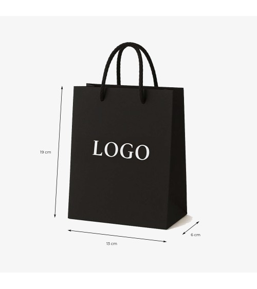 Sac papier personnalisés noir petit format Antarell avec gravure à chaud blanche moderne Sac papier personnalisés noir petit format Antarell avec gravure à chaud blanche moderne