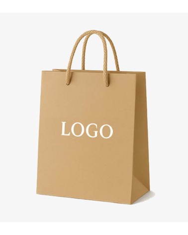 Sacs papier personnalisés camel grand format Antarell avec gravure à chaud blanche contemporaine