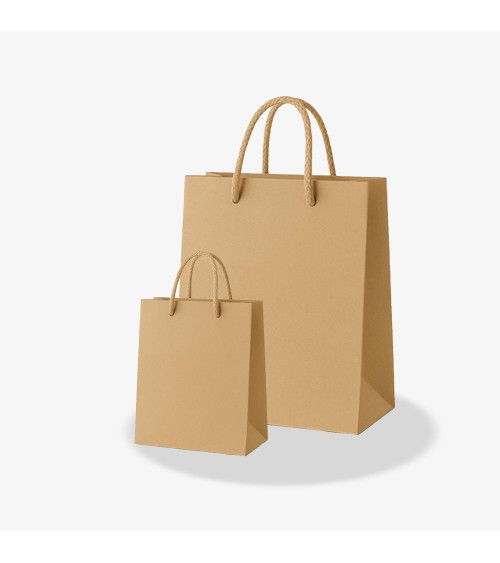 Sacs papier personnalisés camel petit format vierge Antarell en papier premium avec anses cordon