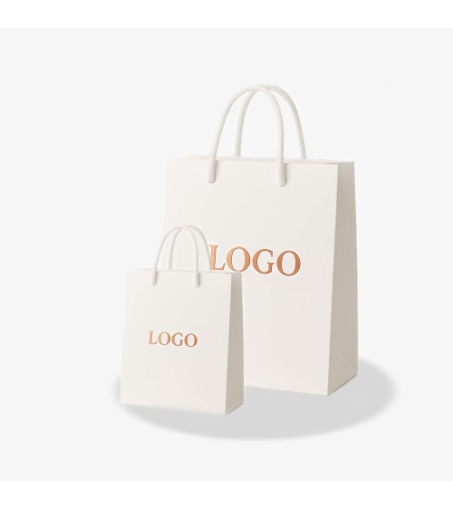 Sacs papier personnalisés blanc petit format Antarell avec marquage cuivré à chaud raffiné Sacs papier personnalisés blanc petit format Antarell avec marquage cuivré à chaud raffiné