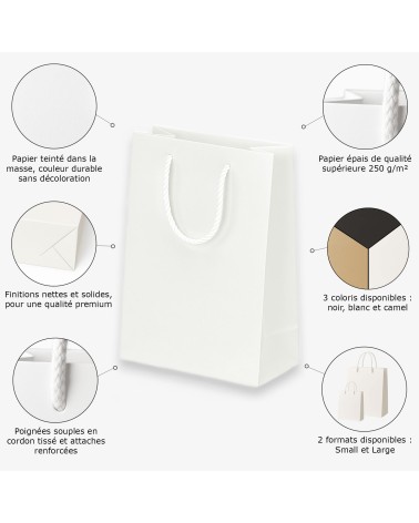 Détail du sac cadeau blanc Antarell en papier épais 250 g avec anses tressées