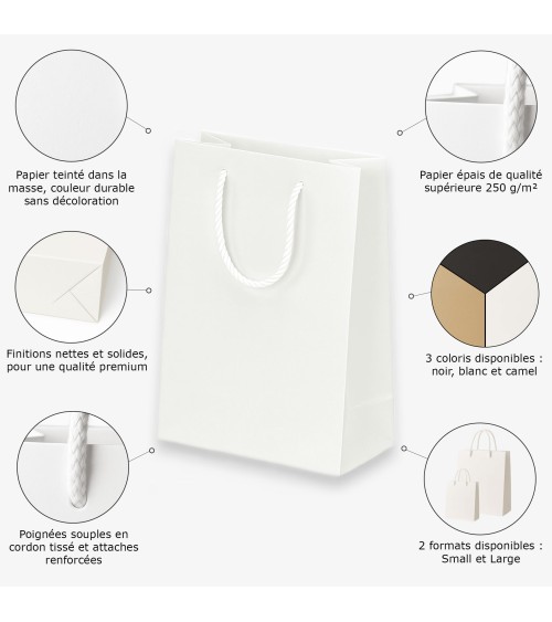 Sac cadeau blanc grand format vierge Antarell en papier premium avec anses cordon