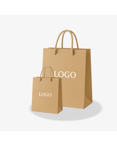 Sac cadeau camel Antarell personnalisé en blanc disponible en deux formats pratiques