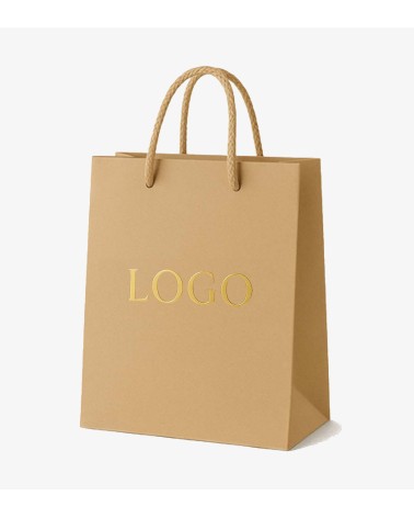 Sacs papier personnalisés camel grand format Antarell avec marquage doré à chaud intemporel