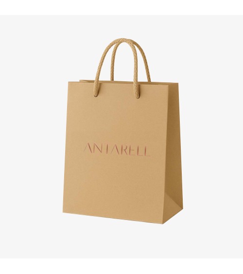Sacs papier personnalisés échantillon trio petit format personnalisé Antarell en papier premium avec anses cordon
