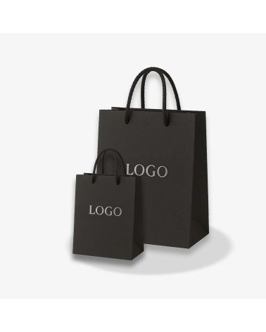 Sac cadeau noir Antarell avec marquage argent proposé en petit et grand modèle