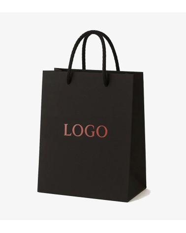 Sacs papier personnalisés noir grand format Antarell avec marquage cuivré à chaud élégant