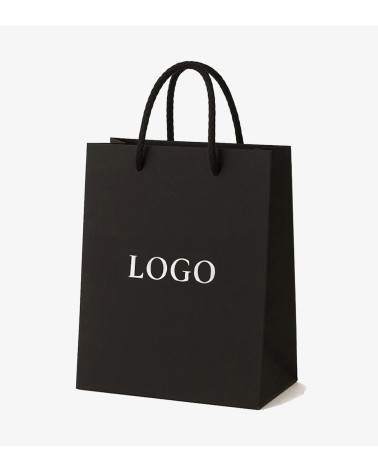 Sacs papier personnalisés noir grand format Antarell avec gravure à chaud blanche contemporaine