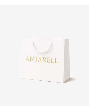 Sacs papier personnalisés blanc grand format horizontal Antarell avec marquage doré à chaud intemporel