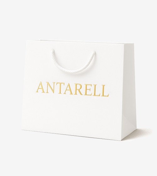 Sacs papier personnalisés blanc XXL format horizontal Antarell avec marquage doré à chaud intemporel