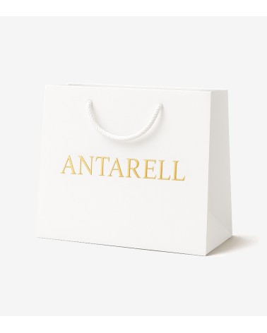 Sacs papier personnalisés blanc XXL format horizontal Antarell avec marquage doré à chaud intemporel