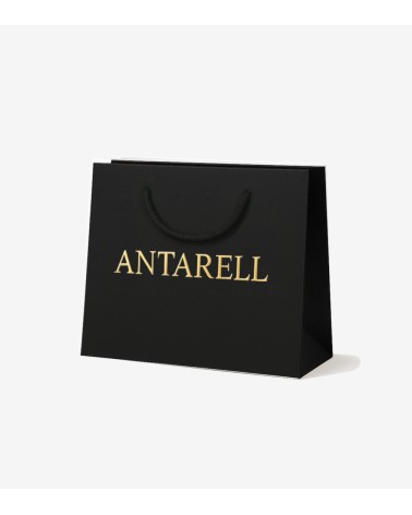 Sacs papier personnalisés luxe noir horizontal grand format avec marquage à chaud or, poignées cordon tressé, made in France